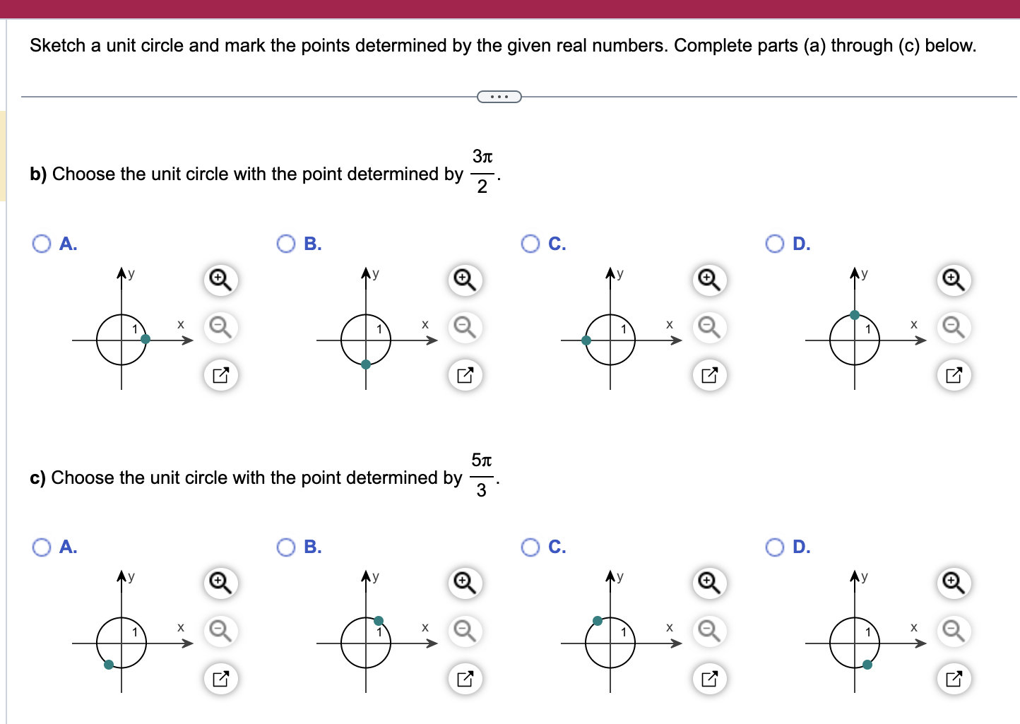 Sketch a unit circle and mark the points
