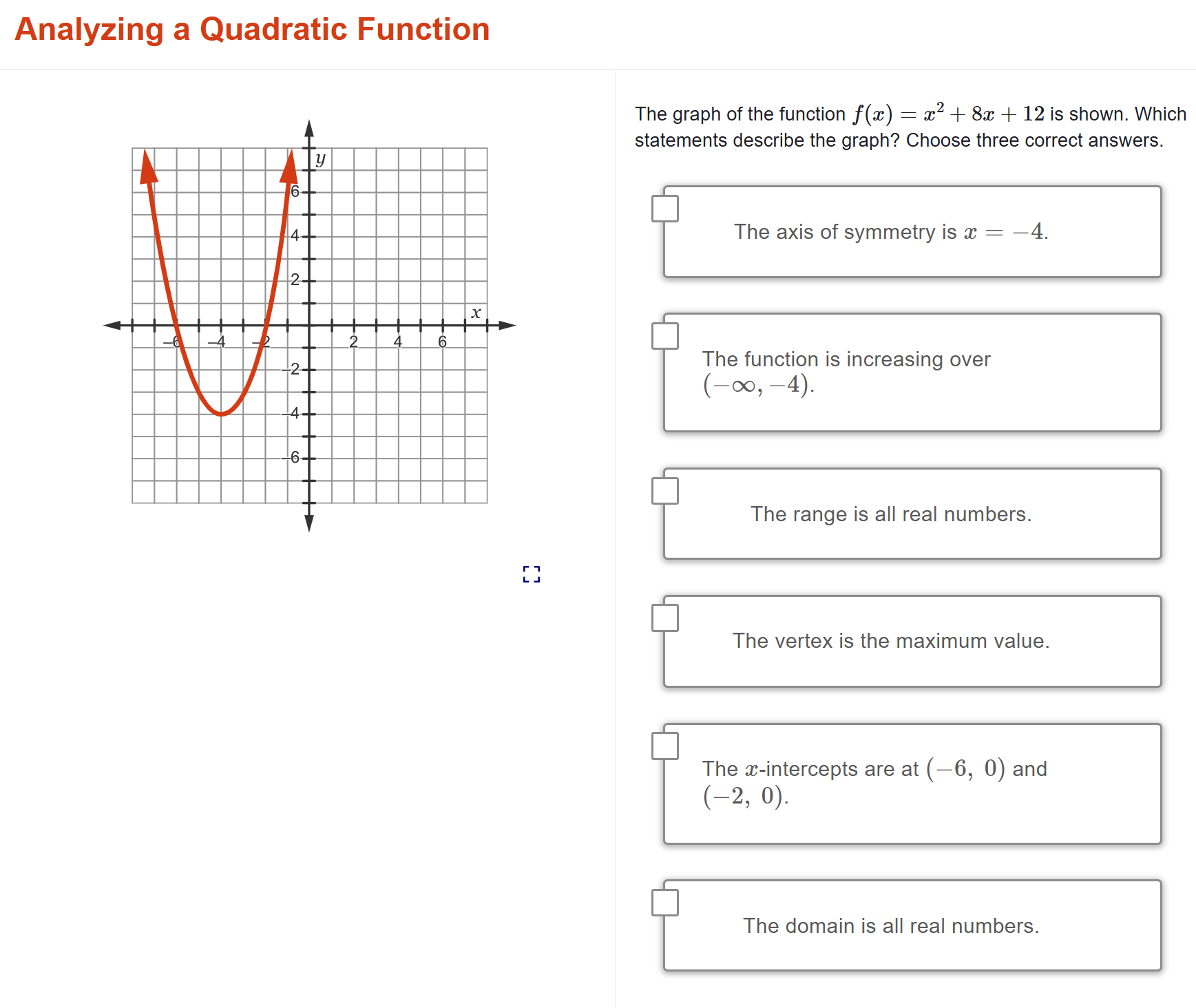 ? Analyzing a Quadratic Function The graph of the