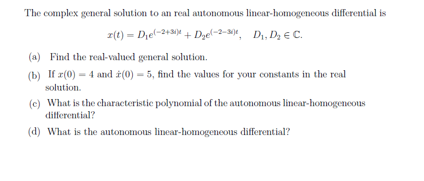 Help homework assignment The complex general
