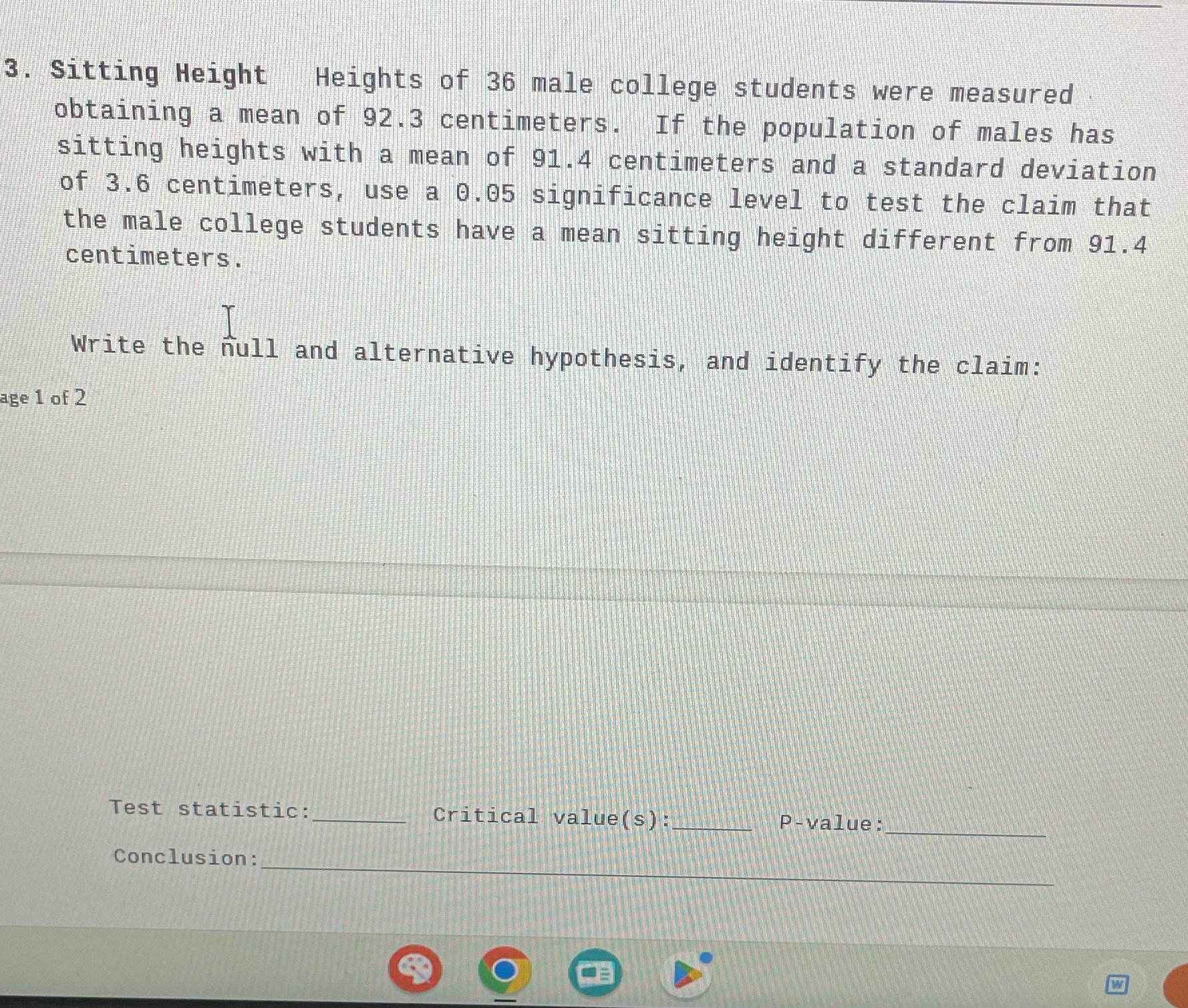3. Sitting Height Heights of 36 male college