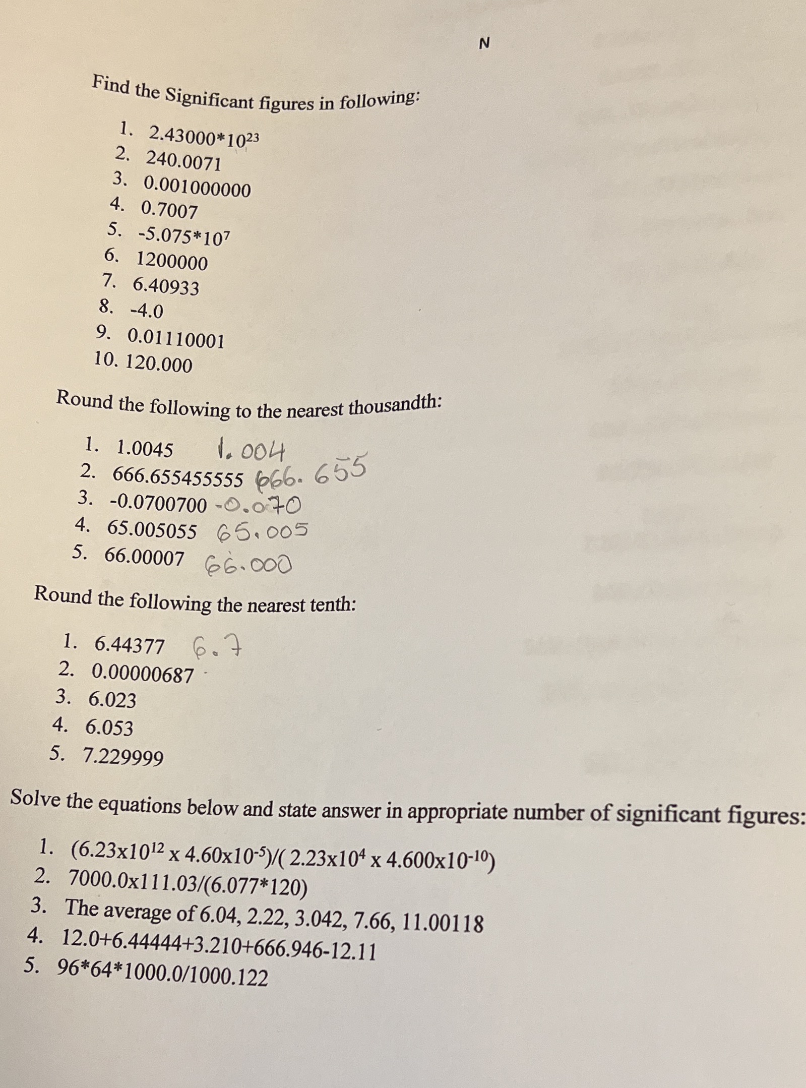 N Find the Significant figures in following: 1.