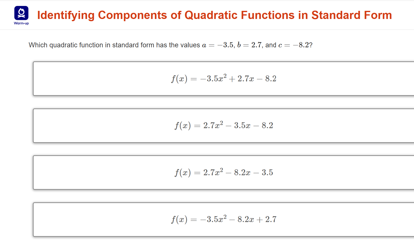 ? Q Identifying Components of Quadratic Functions