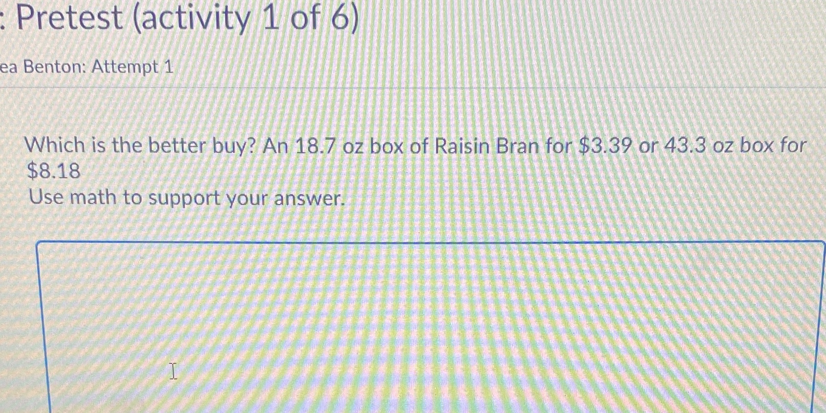 Pretest (activity 1 of 6) ea Benton: Attempt 1