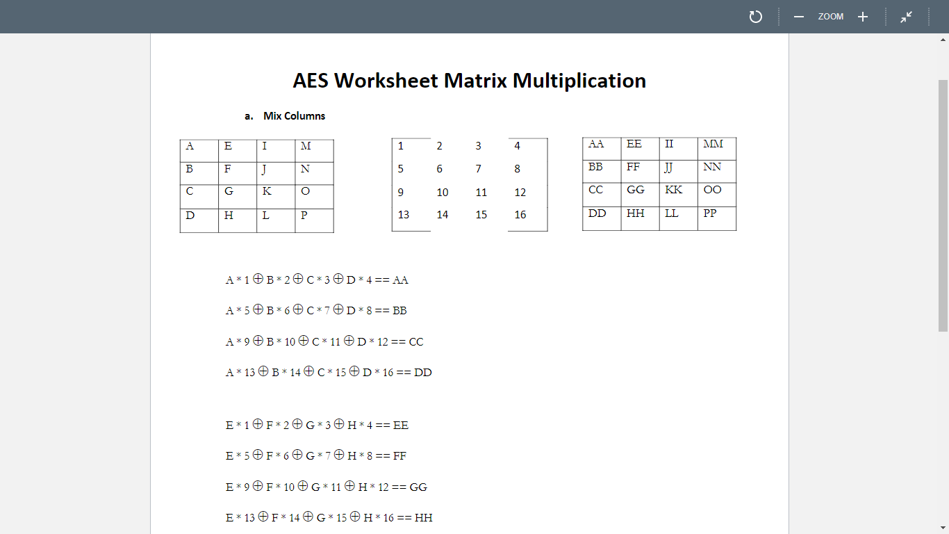 Assignment 9 AES Step 5 Complete the following