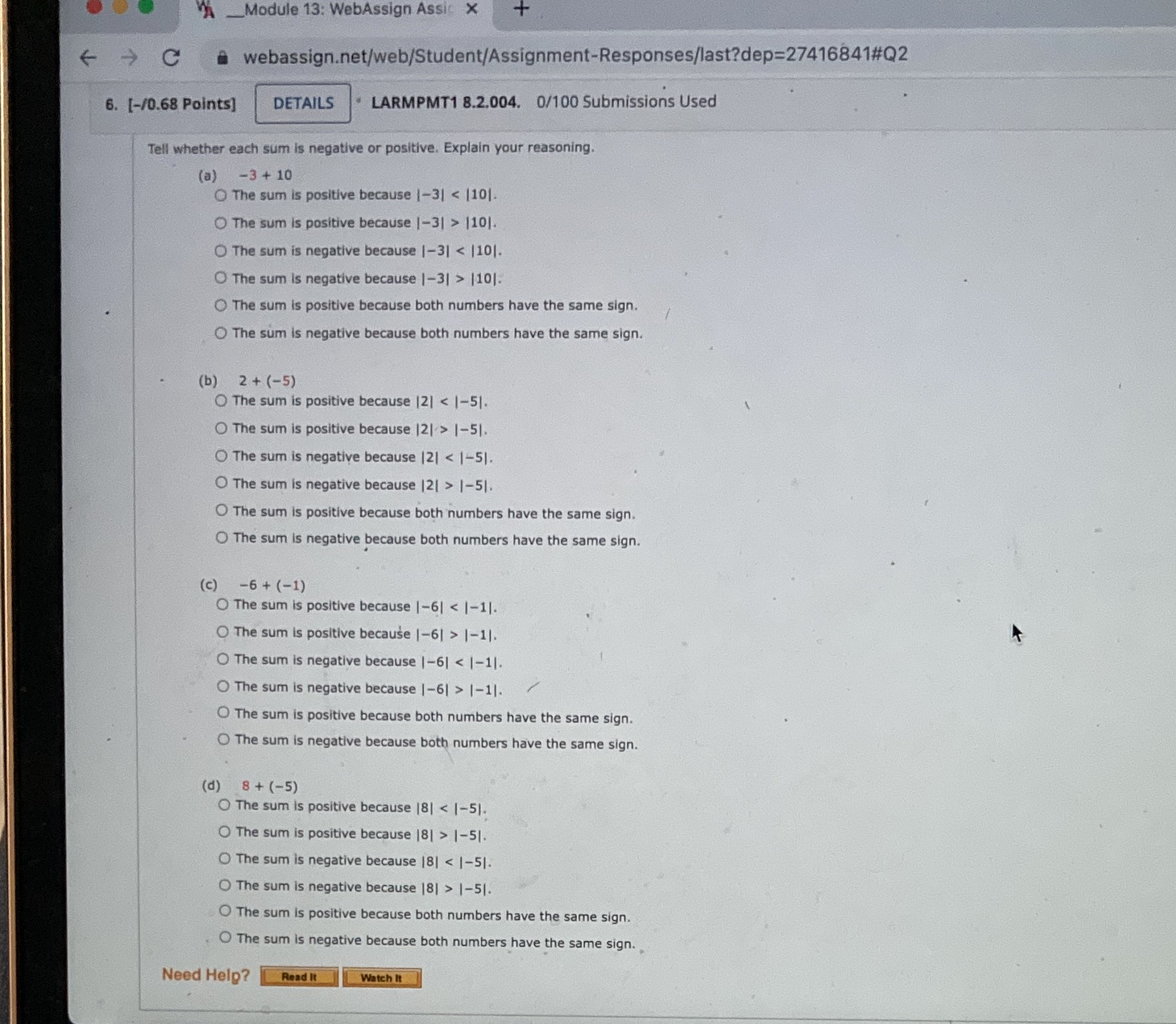 _Module 13: WebAssign Assic x F C