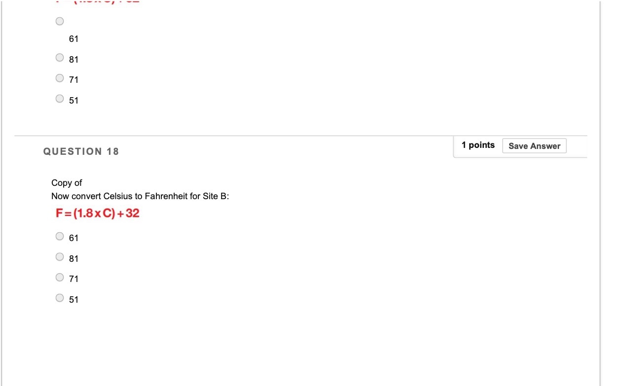 O 61 O 81 O 71 O 51 1 points Save Answer QUESTION