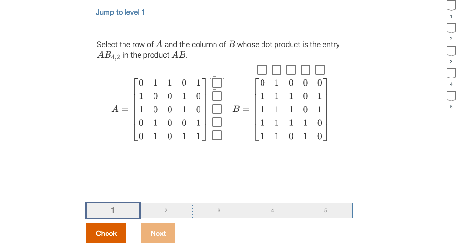 C Jump to level 1 2 Select the row of A and the