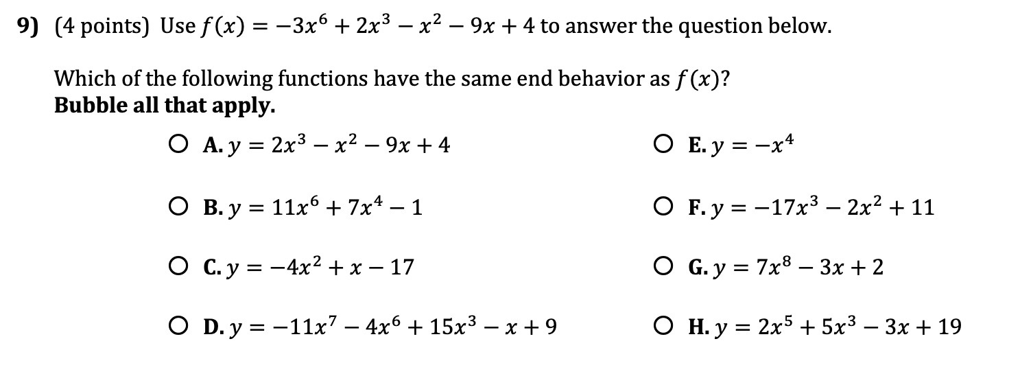 9] (4 points) Use f (x) = 3x6 + 2x3 x2 9x + 4 to