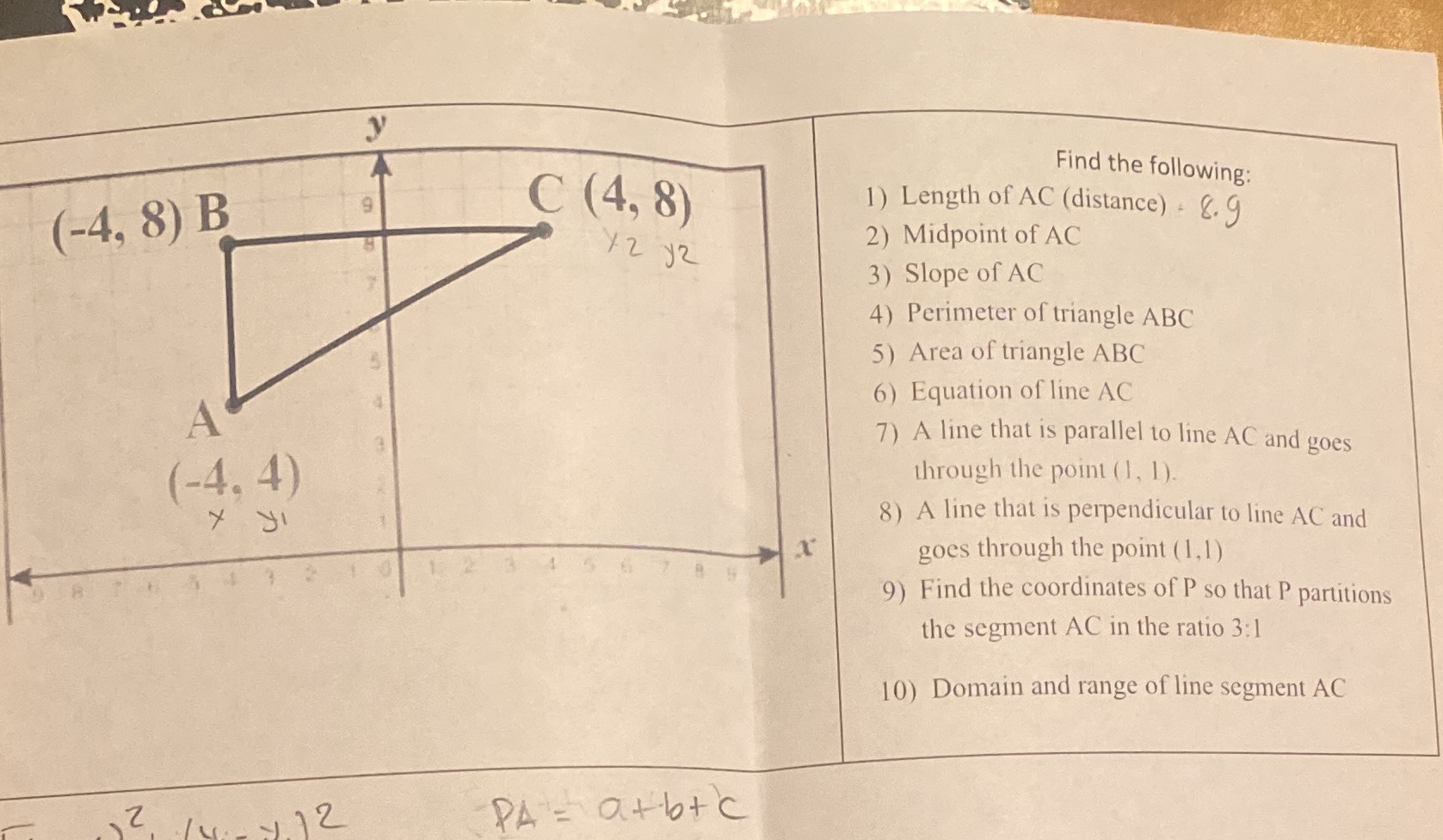 Find the following: (-4, 8) B 9 C (4, 8) 1)