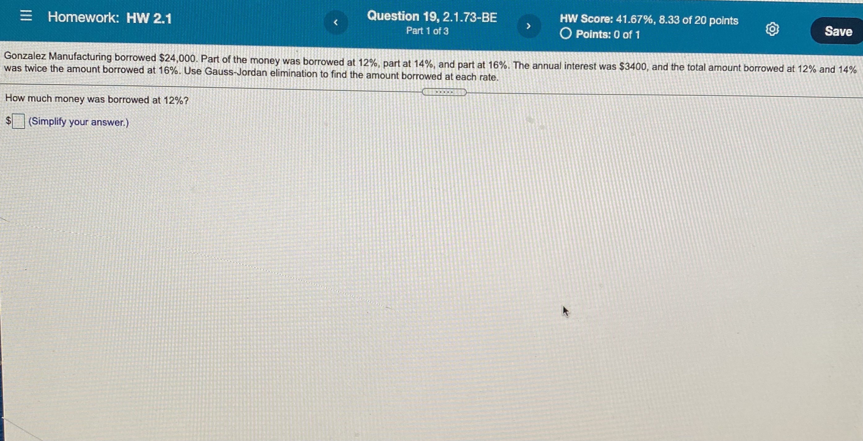 Homework: HW 2.1 Question 19, 2.1.73-BE HW Score: