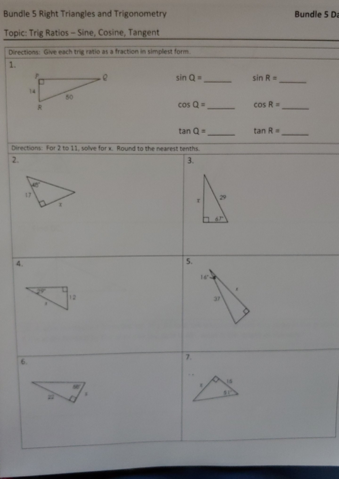 tri Ratio- sine, cosine, tangent Bundle 5 Right