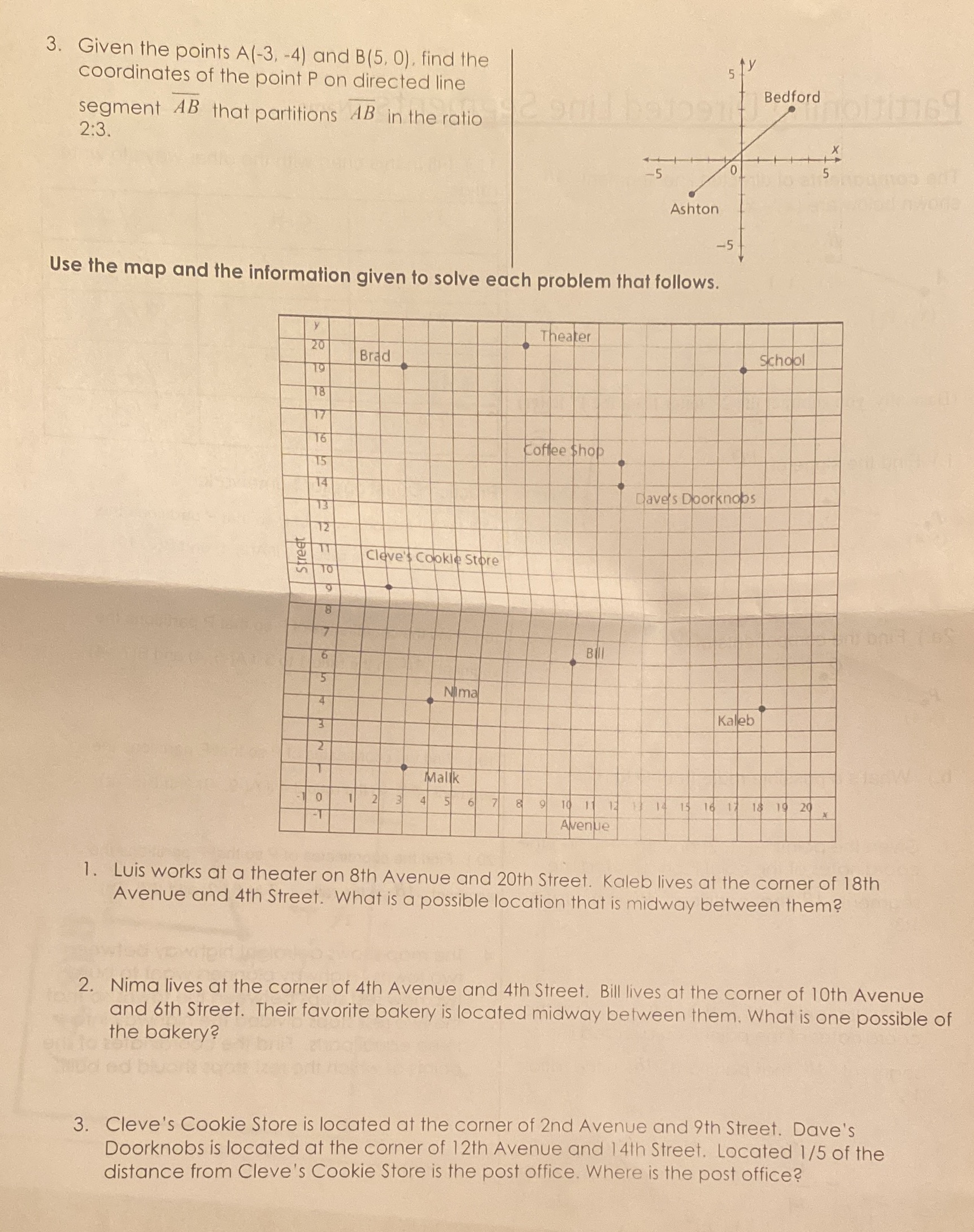 3. Given the points A(-3, -4) and B(5, 0), find