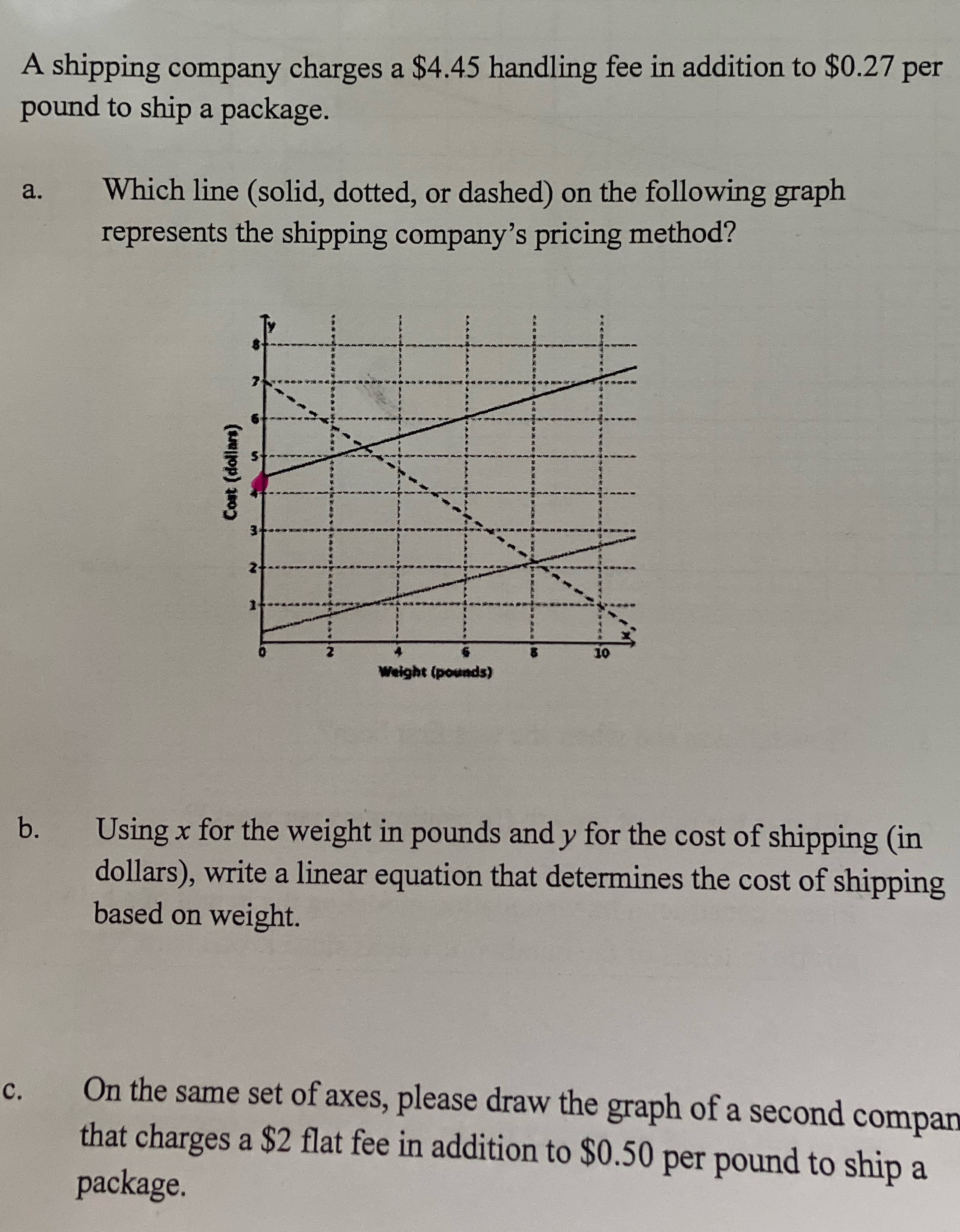 A shipping company charges a $4.45 handling fee