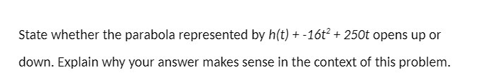State whether the parabola represented by h(t) +