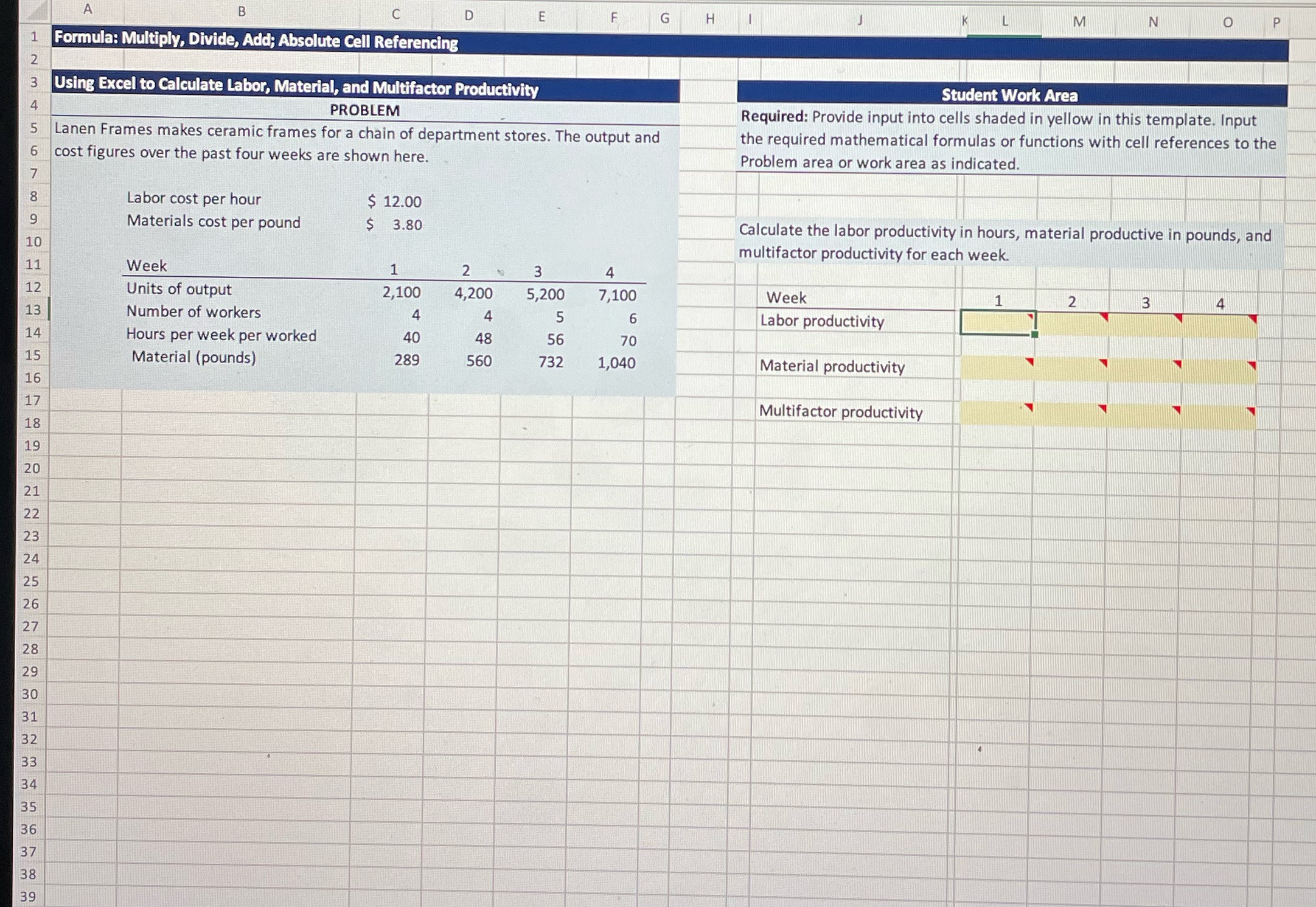 A B c D E r G H | J K L M N o P Form ula: Multlp