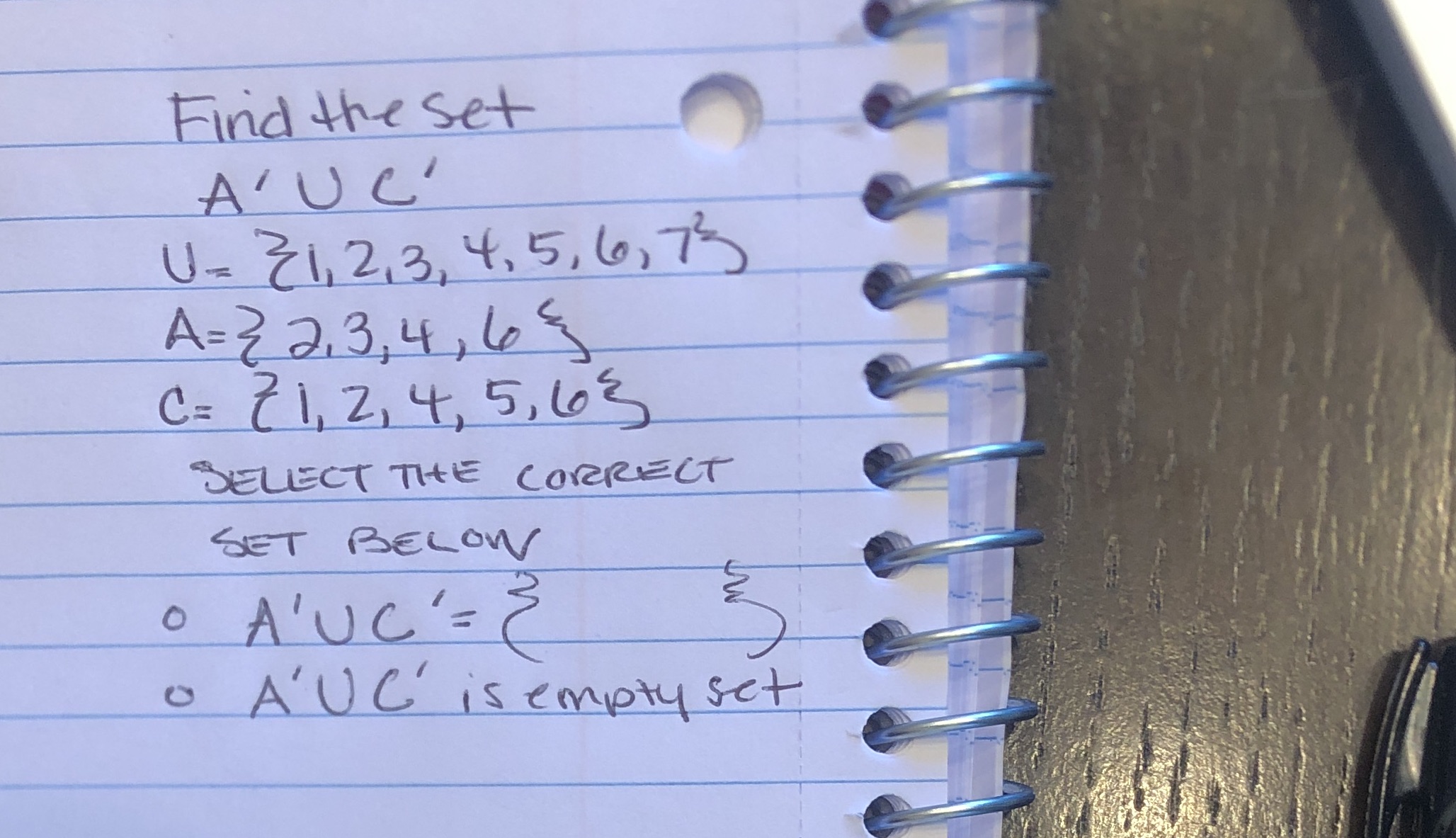 Find the set A'UC ' U = 71, 2 , 3, 4,