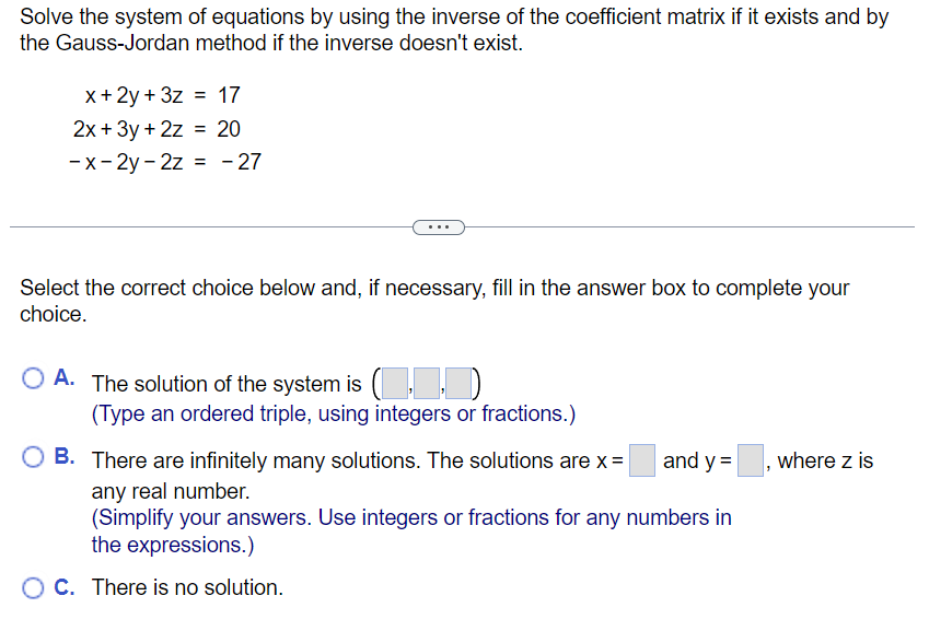 Solve the system of equations by using the