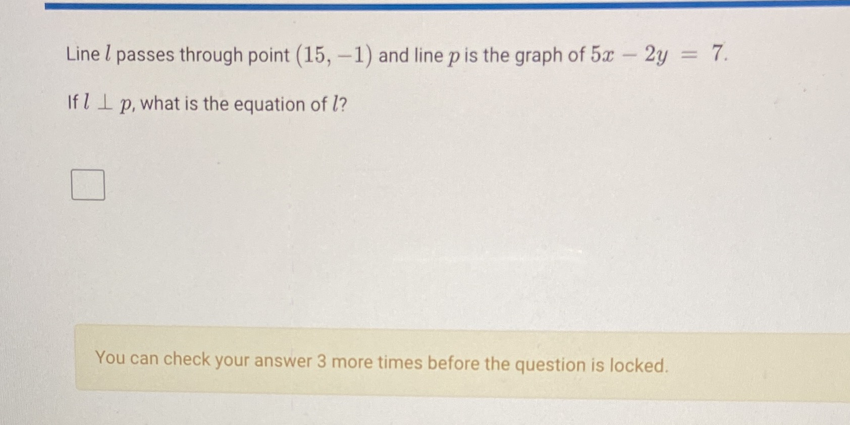Line I passes through point (15, -1) and line p