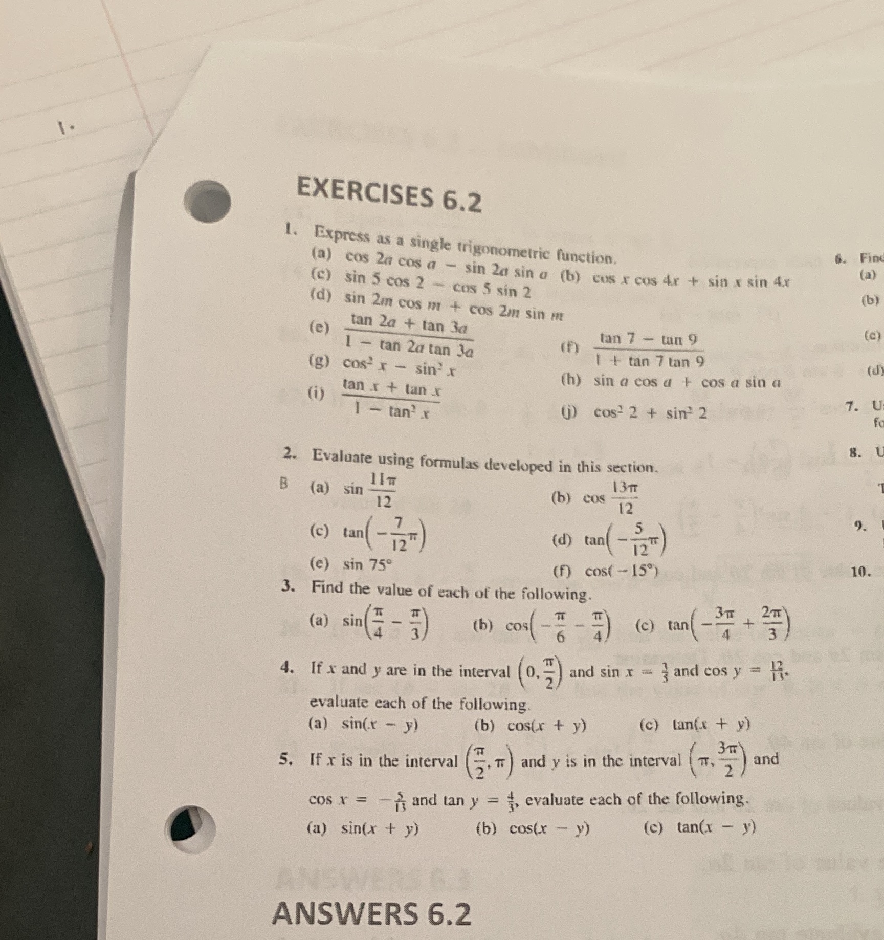 EXERCISES 6.2 1. Express as a single