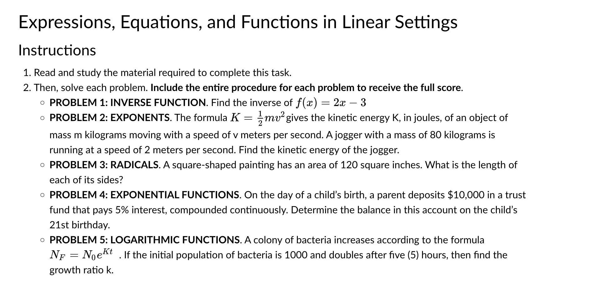 Expressions, Equations, and Functions in Linear