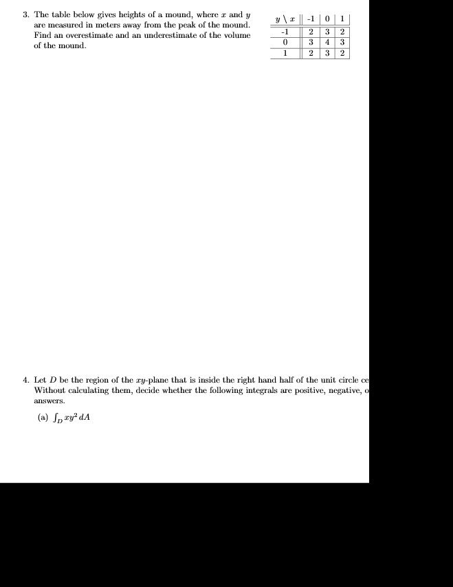 3. The table below gives heights of a mound,
