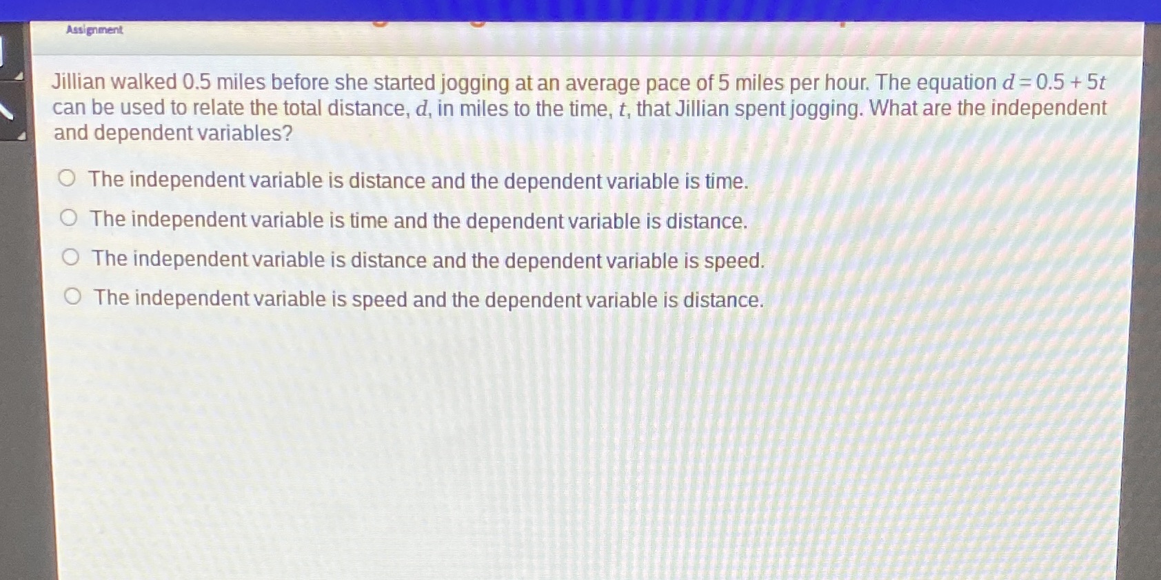 Assignment Jillian walked 0.5 miles before she