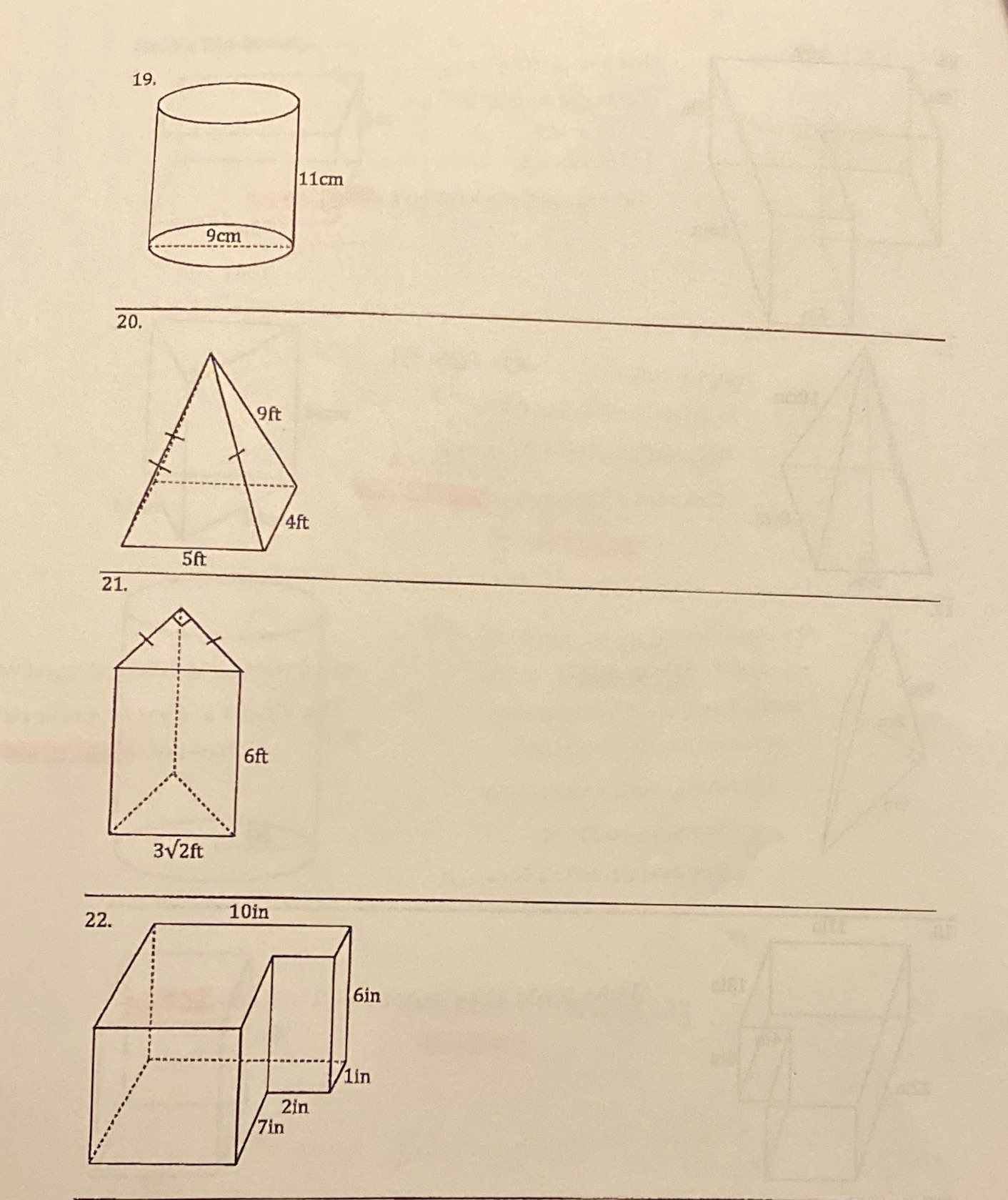 Find the TSA for each... 19. 11cm 9cm 20. 9ft Aft