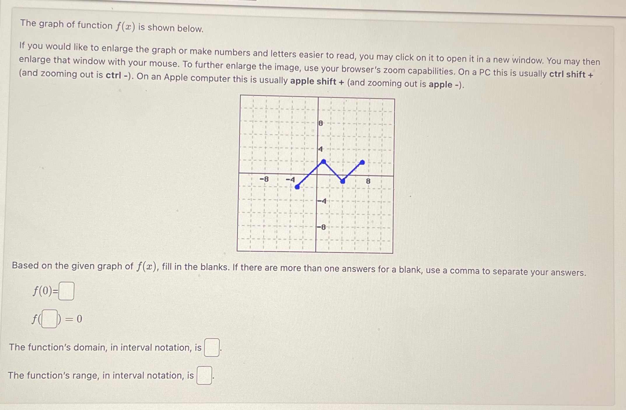 The graph of function f(x) is shown below. If you