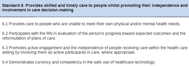 Standard 6: Provides skilled and timely care to