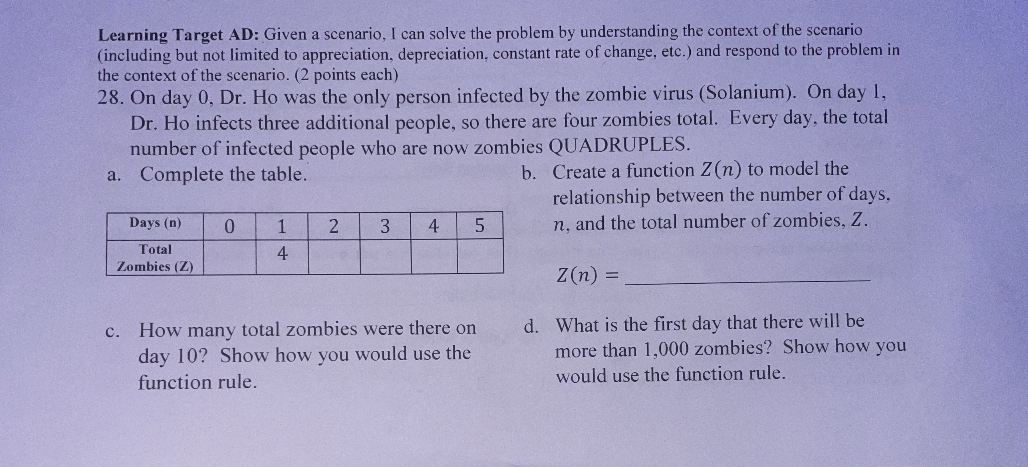 Learning Target AD: Given a scenario, I can solve