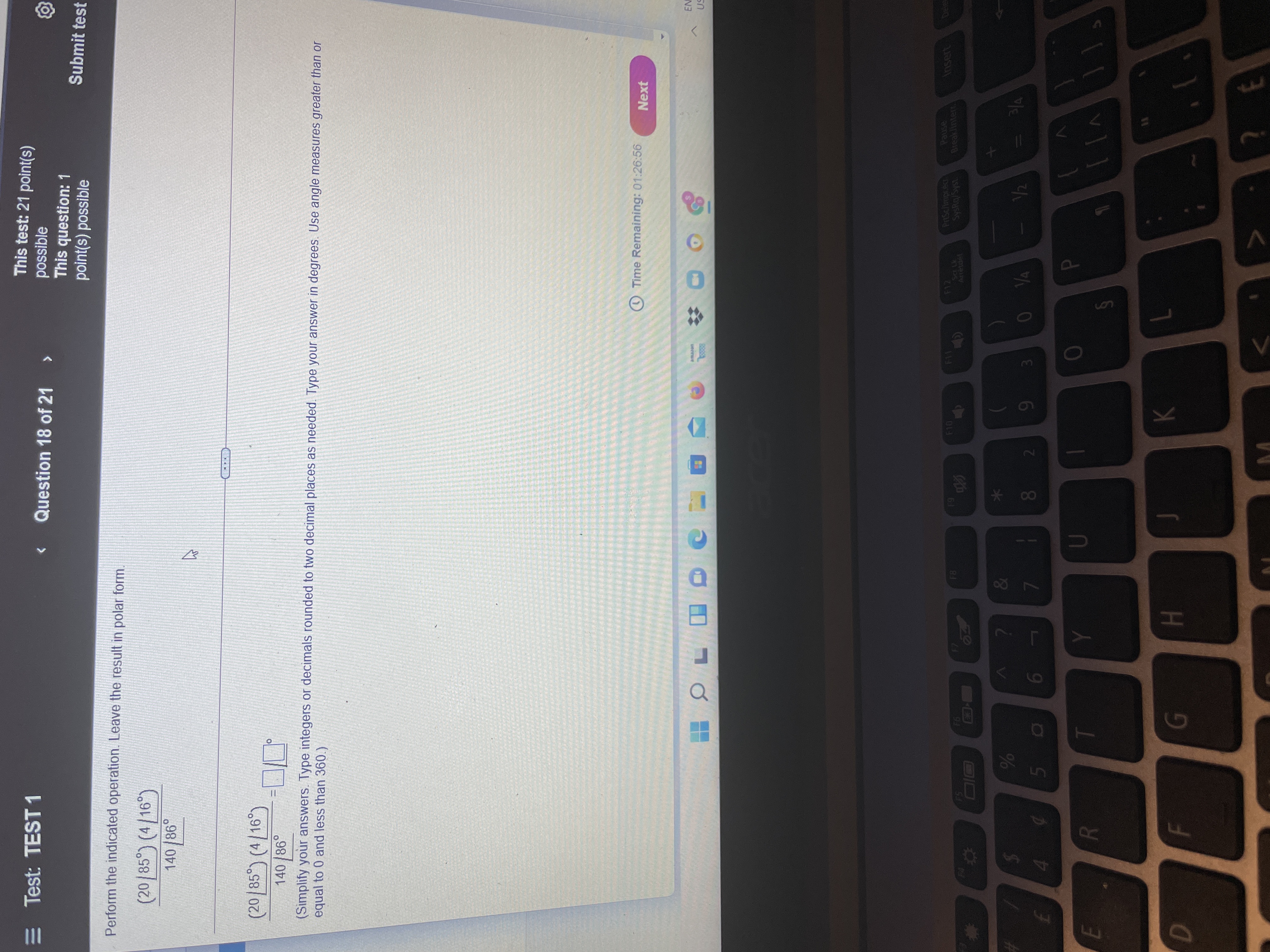 This test: 21 point(s) E Test: TEST 1 Question 18