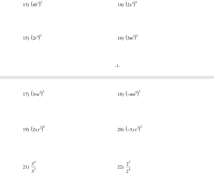 Algebra 1: Properties of Exponents Name Simplify.