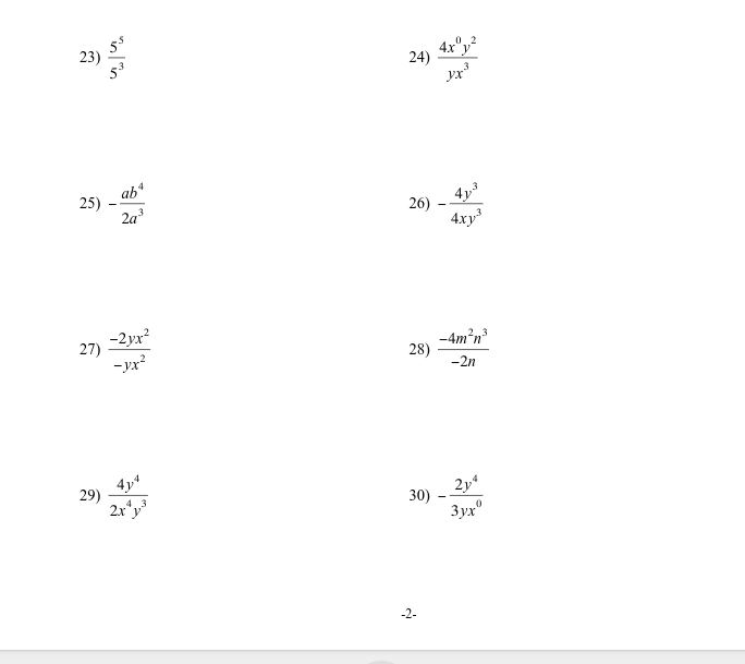 Algebra 1: Properties of Exponents Name Simplify.
