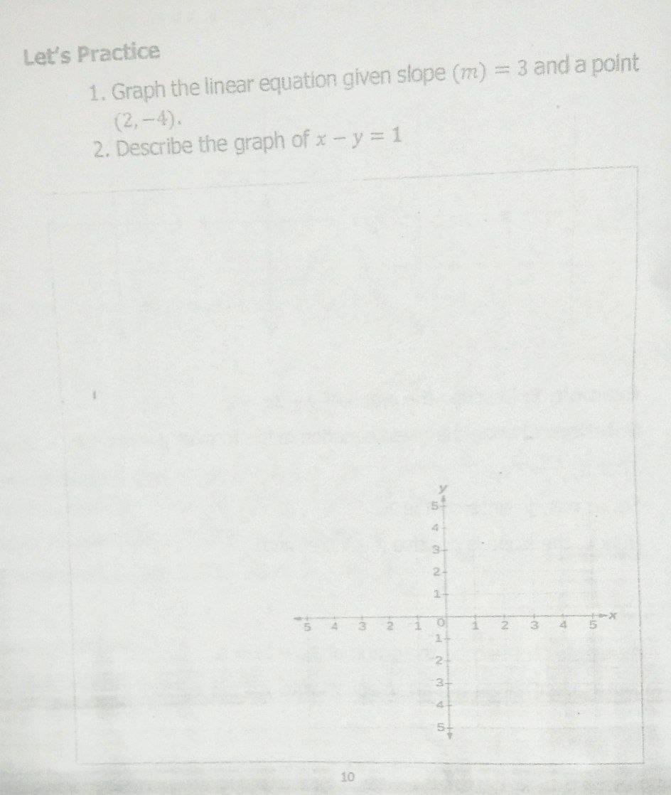 Let's Practice 1. Graph the linear equation