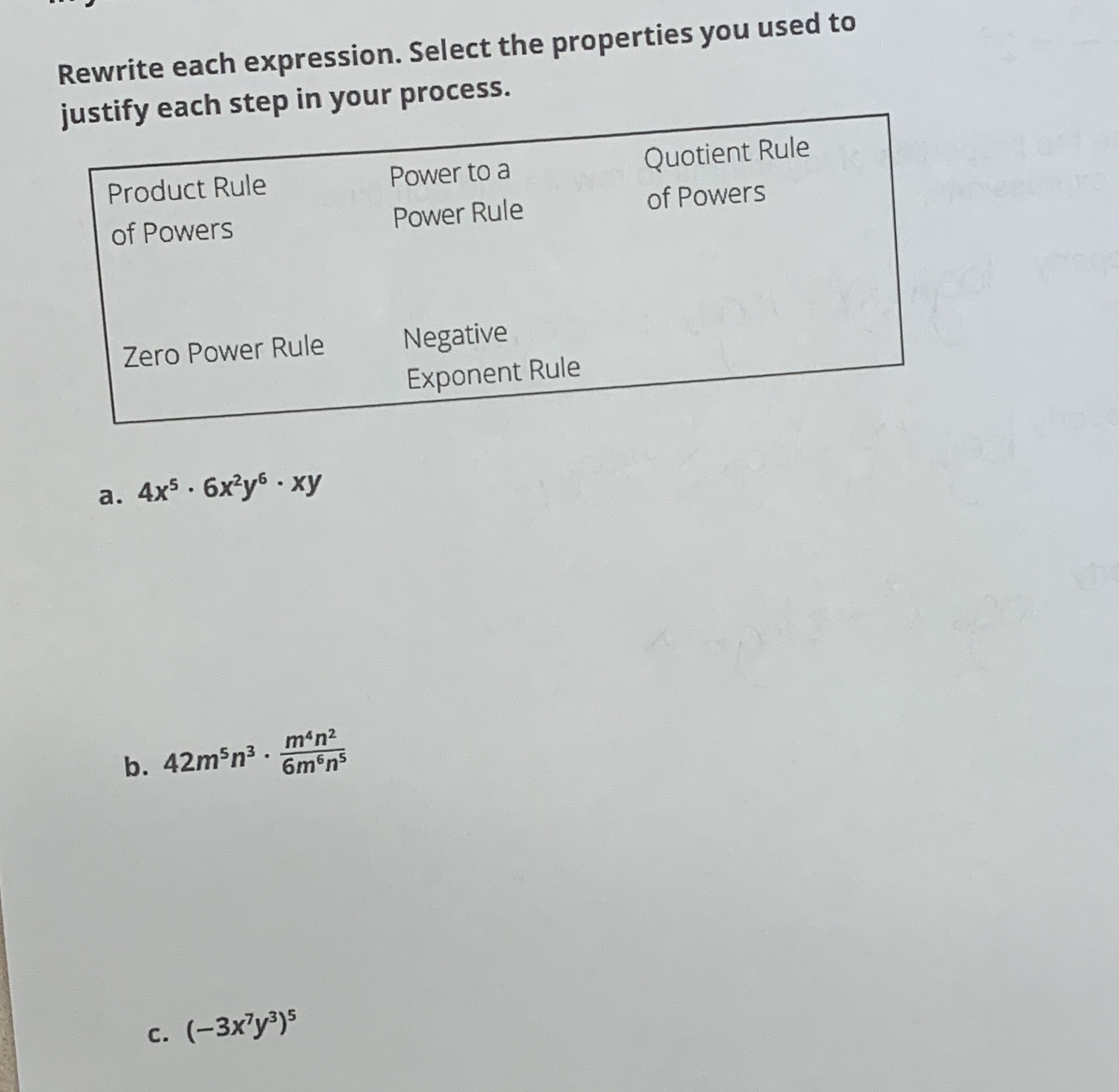 Rewrite each expression. Select the properties