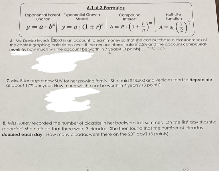 i need help with these 6.1-6.3 Formulas