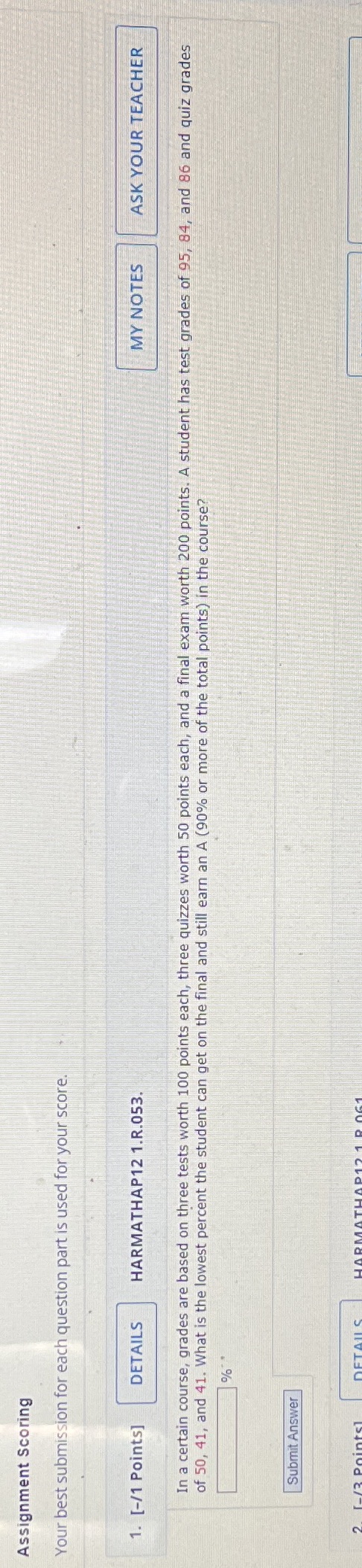 Assignment Scoring Your best submission for each