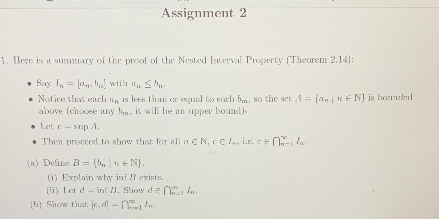 Assignment 2 1. Here is a summary of the proof of