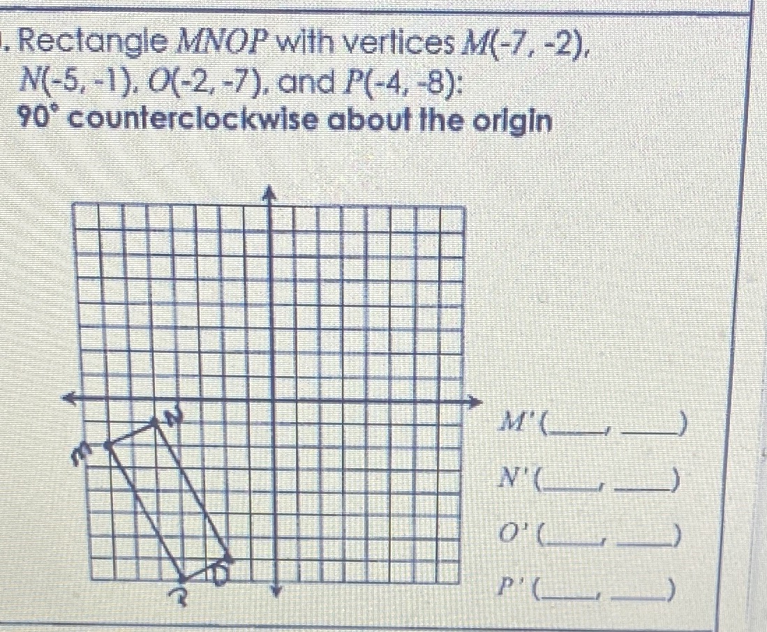 Rectangle MNOP with vertices M(-7, -2), N(-5,