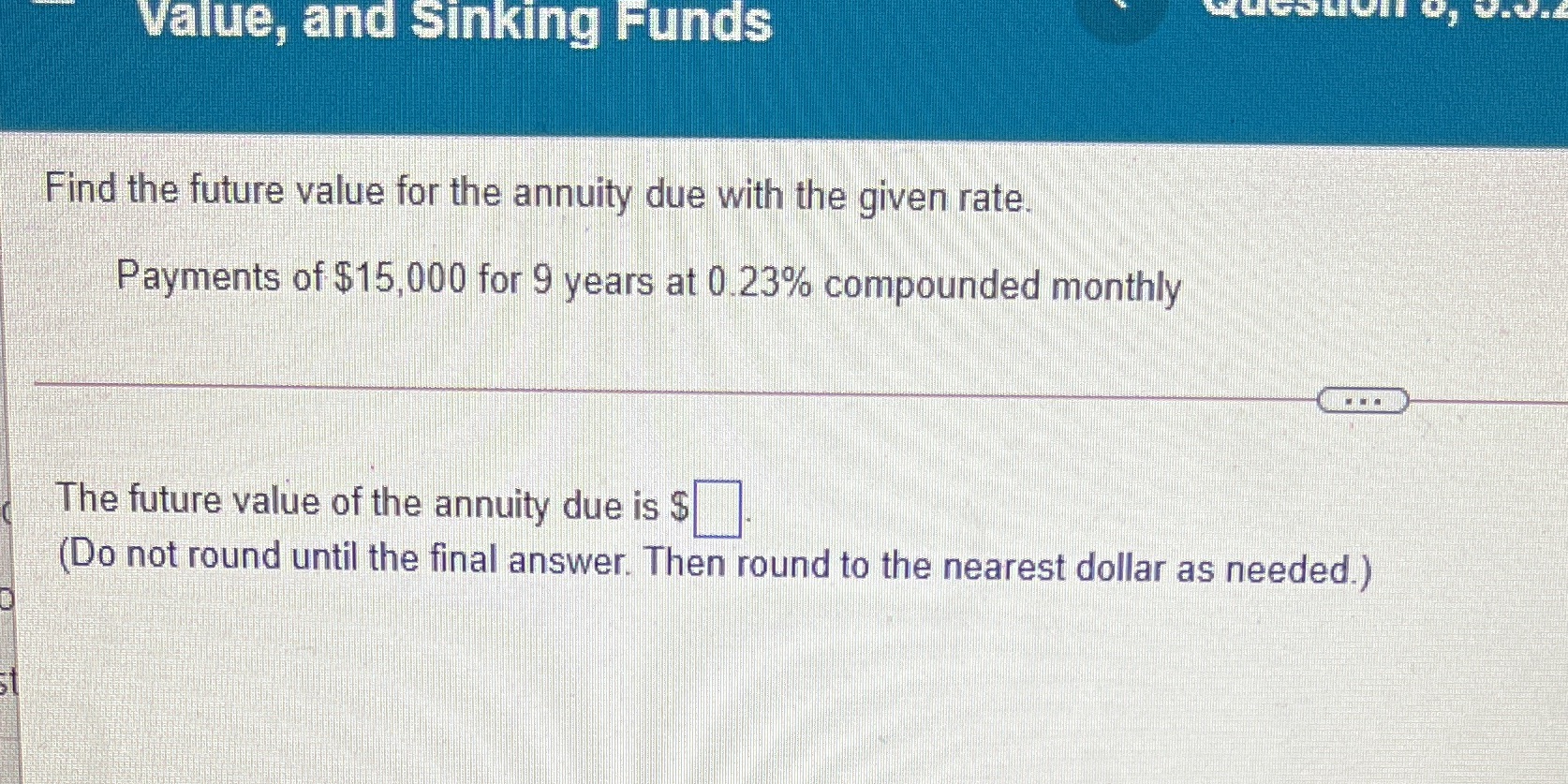 Need help with my homework Value, and Sinking