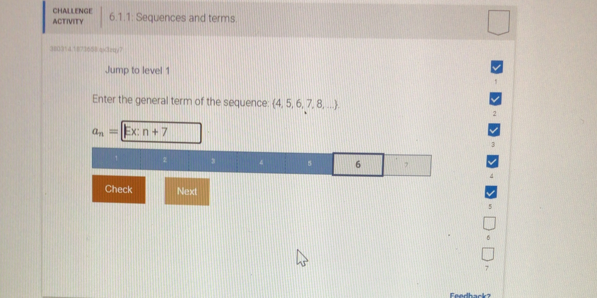 CHALLENGE ACTIVITY 6.1.1: Sequences and terms