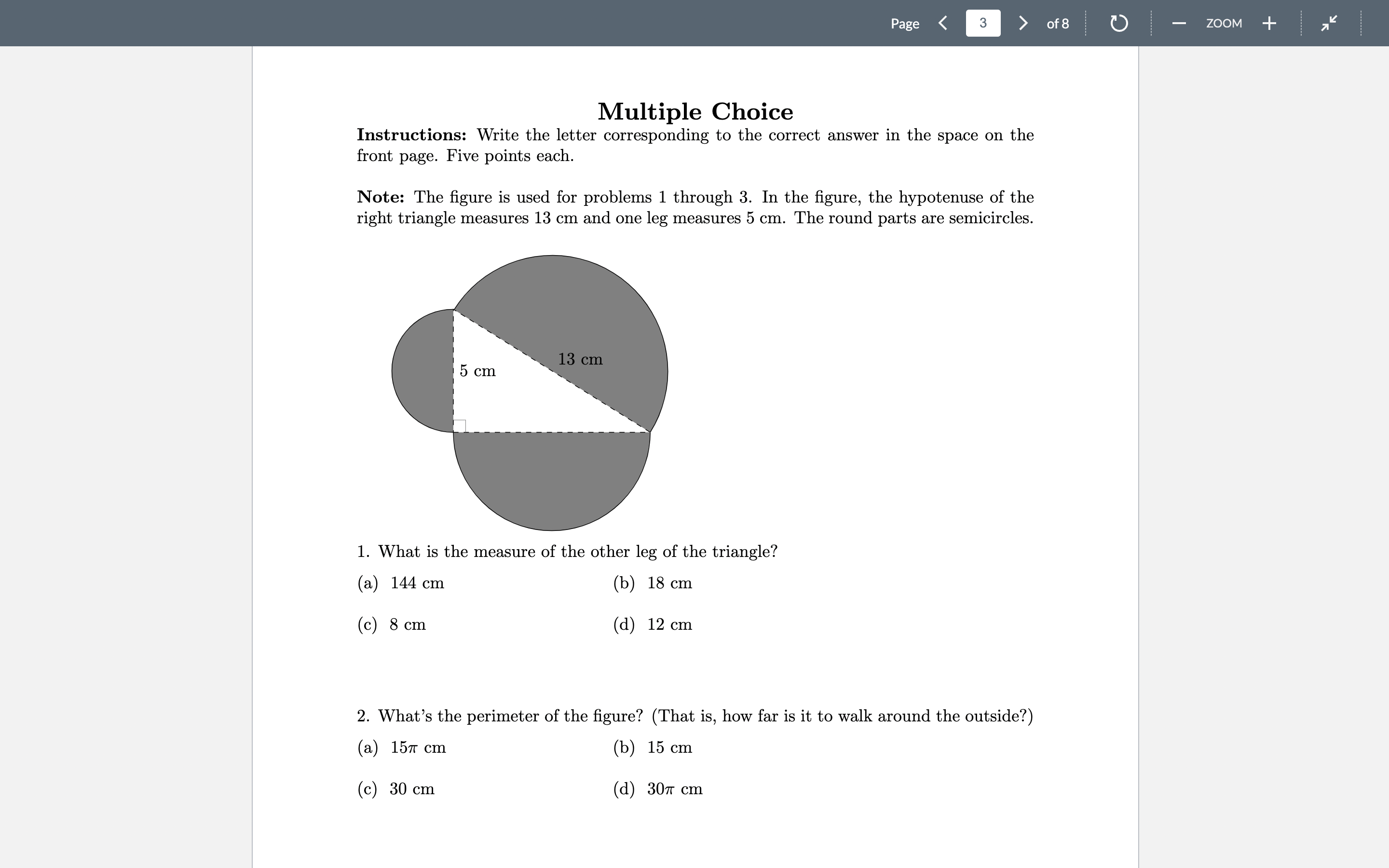 Page 3 of 8 ZOOM + Multiple Choice Instructions: