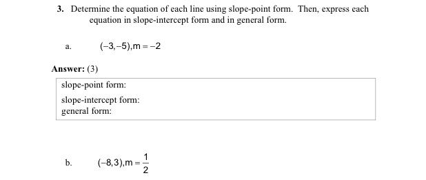 3. Determine the equation of each line using