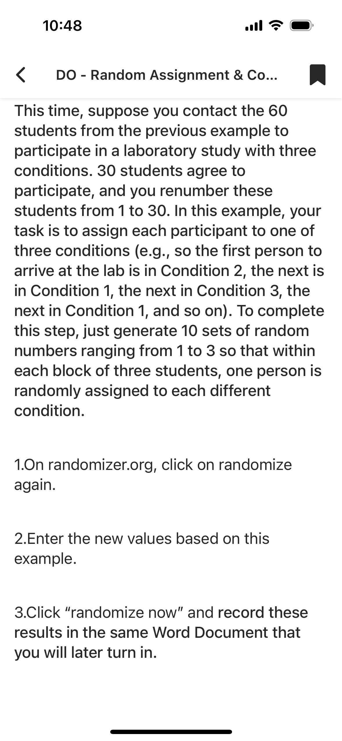 10:48 ull @ DO - Random Assignment & Co... . 1.