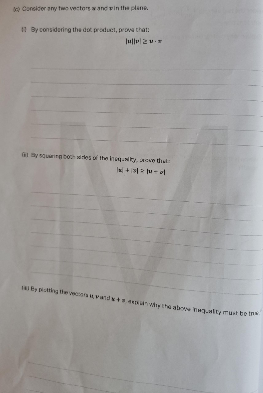 (c) Consider any two vectors u and v in the