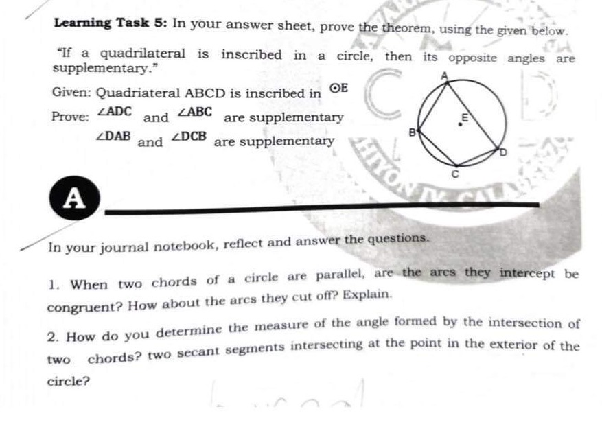 Learning Task 5: In your answer sheet, prove the