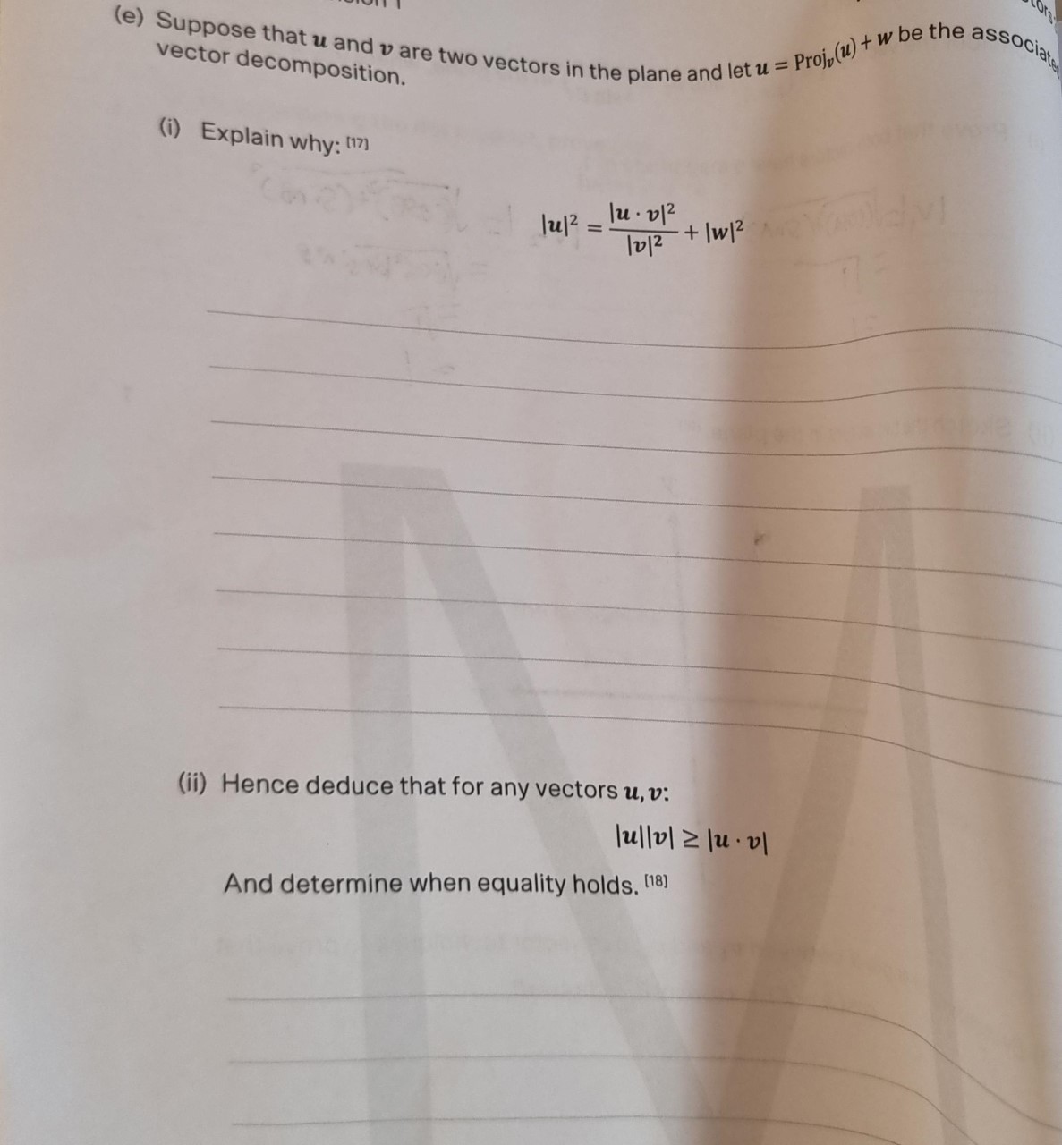 (c) Consider any two vectors u and v in the