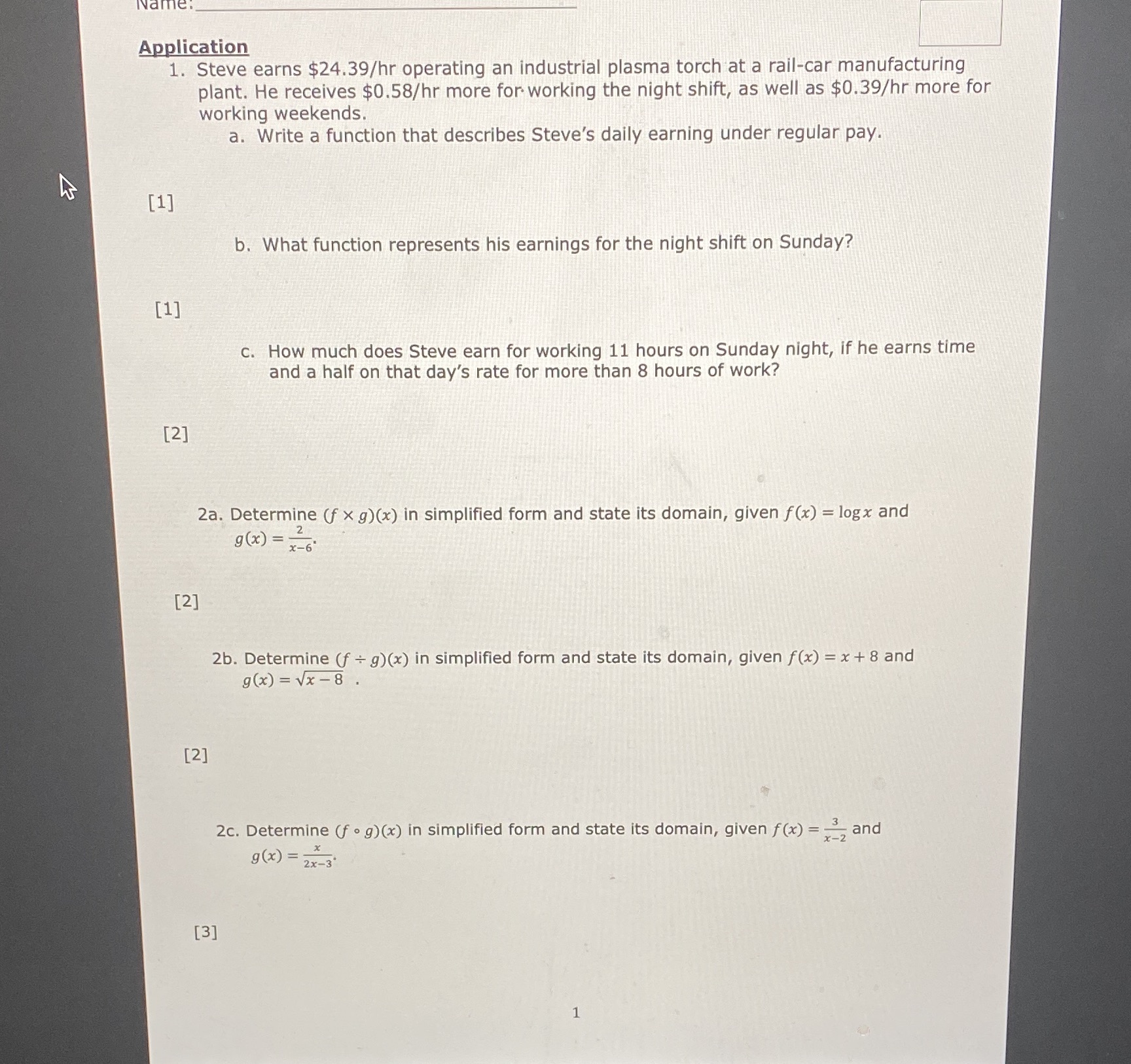 thank yougrade 12 math Name; Application VJ 1.