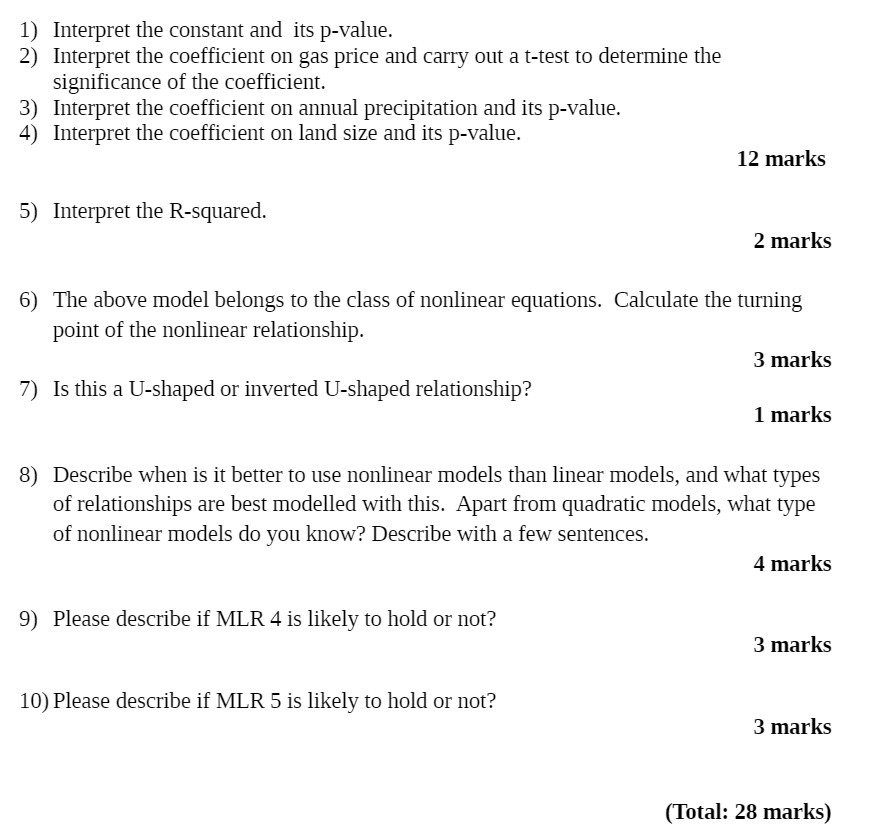 Interpret the constant and its p-Value. 2)