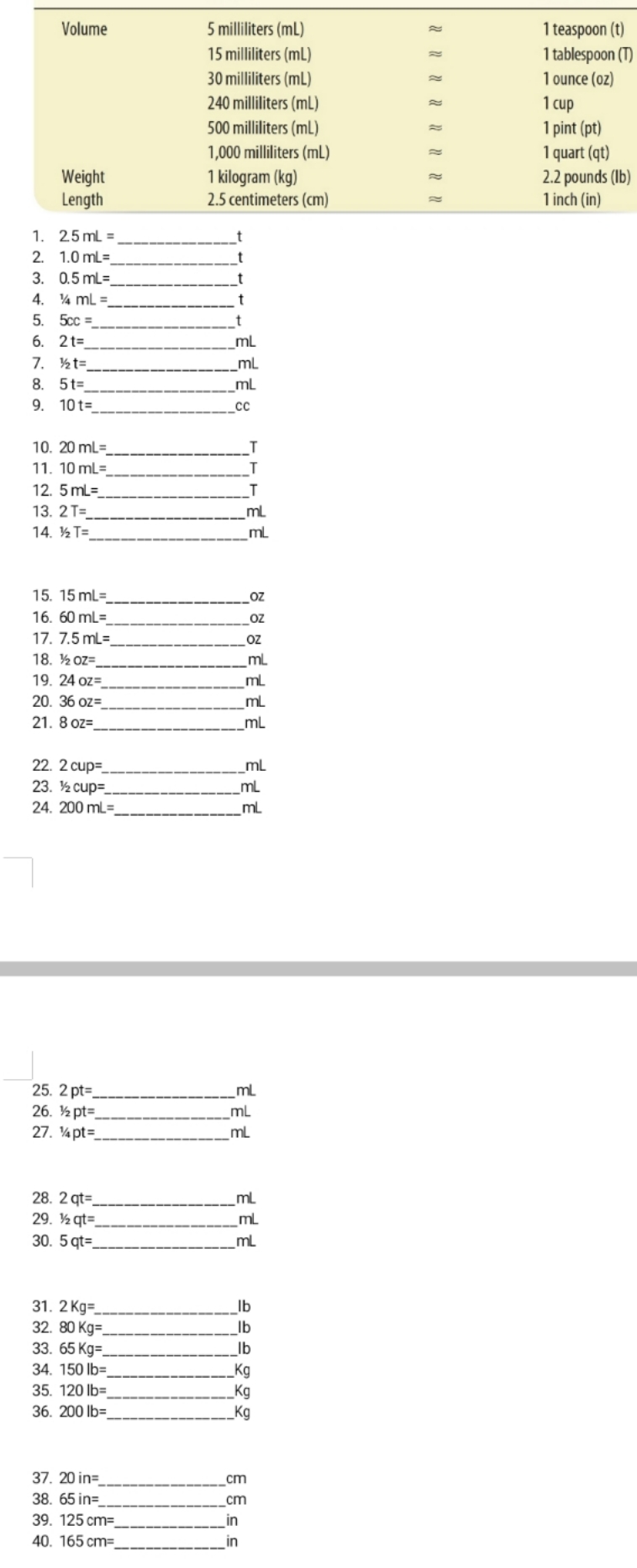 Please convert and Please show work, Thanks!